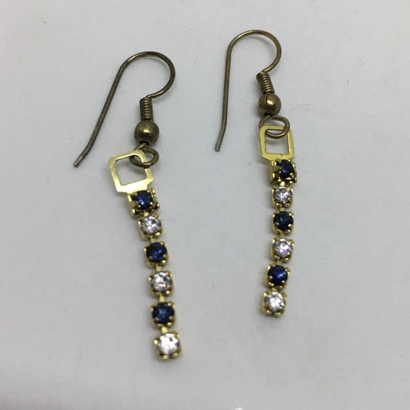 White and blue stone drop dangle earrings - Picture 1 of 3